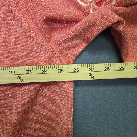 Bob Mackie Wearable Art Rose Embroidered Pink Shimmer 2X Blouse With 3/4 Sleeves - Picture 8 of 10